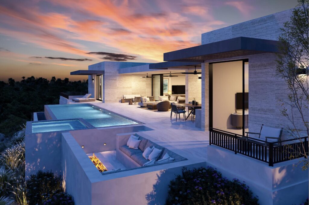 Los Cabos Section 18- Horizontes Custom Home with Top Brands:White Oak Flame Carpentry.Aluminum Frame Hurricane Proof Insulated Windows with built-in Shutters.Duravit (German).DORNBRACHT Fixtures (German).M-Code Bath Fixtures (UK).Buster & Punch Door Hardware (UK).Flos Custom Lighting (Italian).CRESTON Automated Light, Audio & Video Control.Mitsubishi TVRA Units.BINOVA (Italian) Custom Kitchen with SubZero and Wolf Appliances.Water UV System by BWT (German).CISCO WiFi System.Water Heating by RINAHI.PENTA AIR Pool & Spa System.Weatherproof Fire Pit. – La Loma, San Jose Corridor, BS
